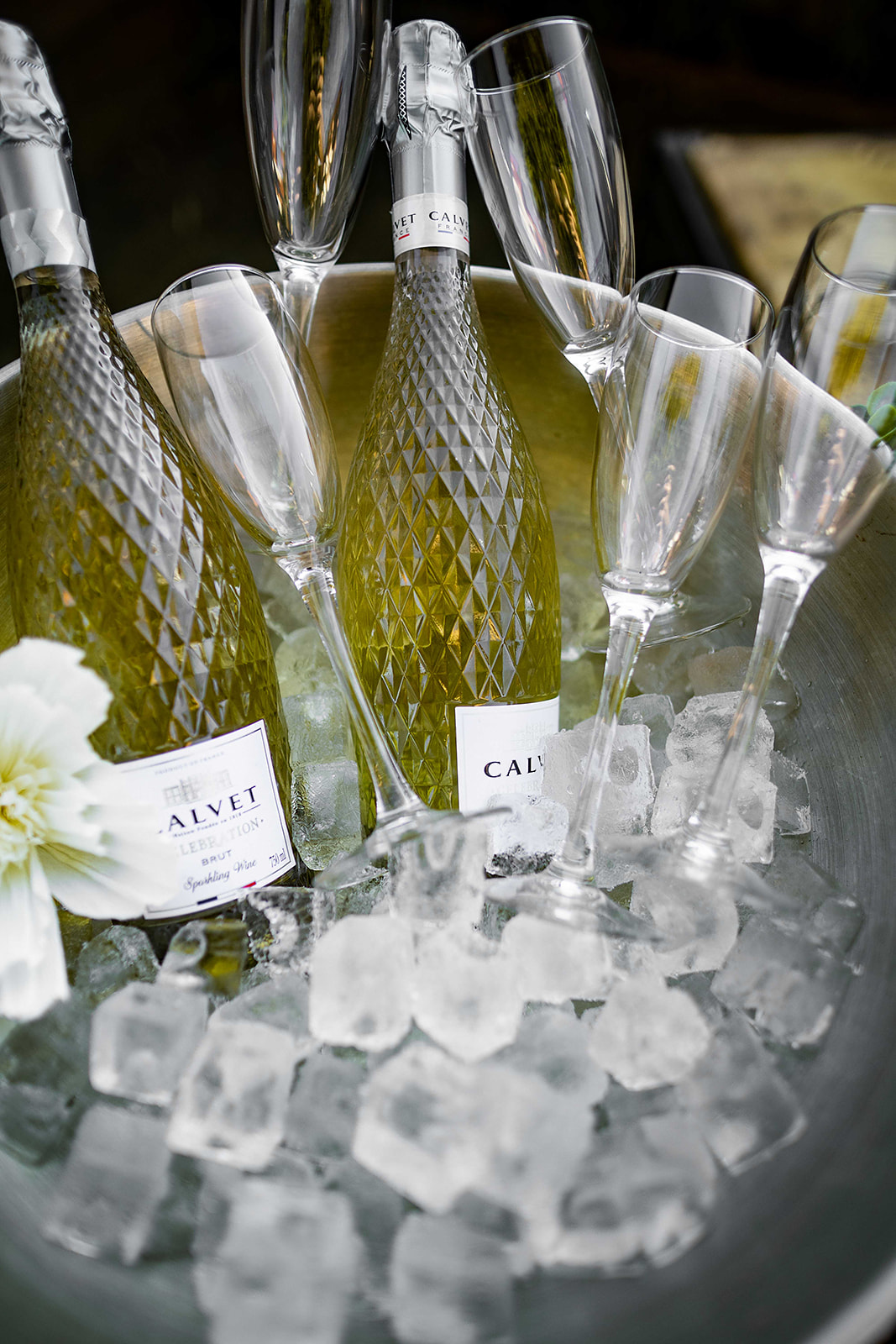 Sektempfang mit Champagnergläsern im Eis